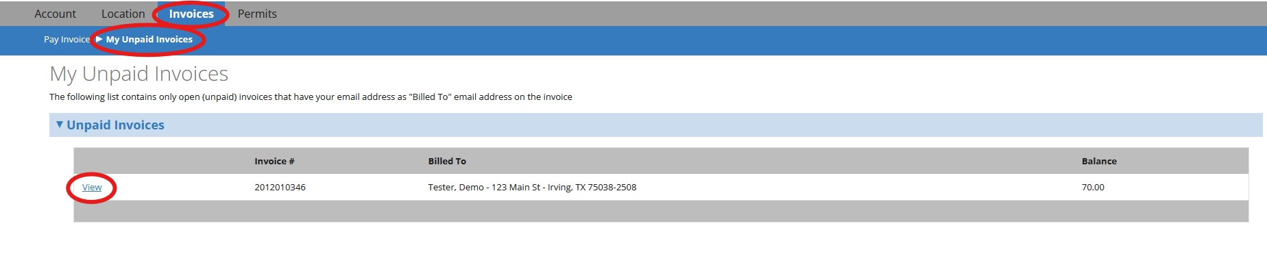 My Unpaid Invoices